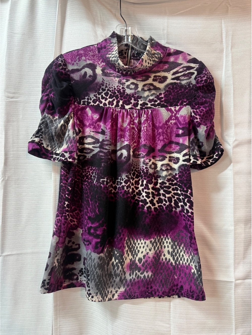 Heart Soul Women's Animal Print Purple Black Short Sleeve Top Size L